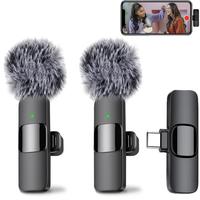 2 Pack Type C Mini Wireless Lavalier Microphone for iPhone 15, iOS and Android Devices - Noise Reduction Lapel Mic for Record...