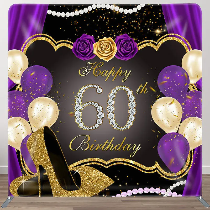Aperturee Purple Rose 60th Fabric Backdrop Cover for Birthday - Aperturee