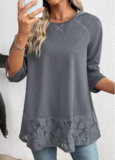 Modlily Dark Grey Marl Tummy Coverage Long Sleeve Hoodie - M