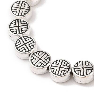 Tibetan Style Flat Round Alloy Bead Strands
