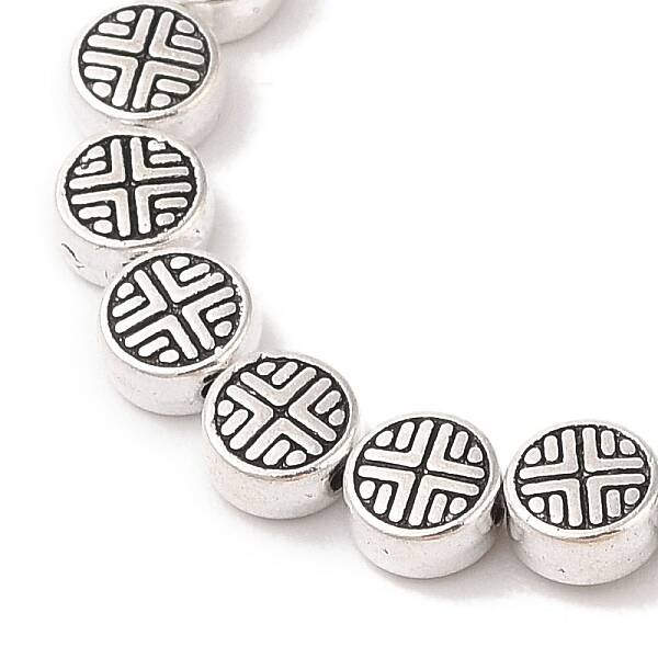 Tibetan Style Flat Round Alloy Bead Strands