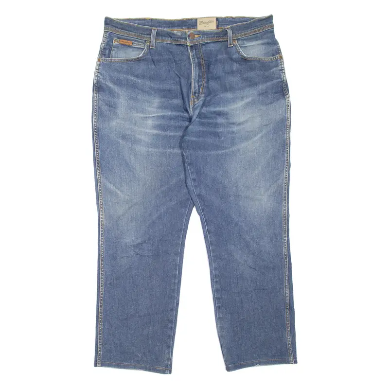 WRANGLER Texas Mens Jeans Blue Regular Straight Stone Wash W38 L27