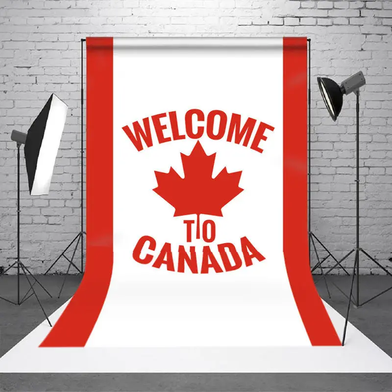 Red White Stripe Maple Welcome To Canada Backdrop