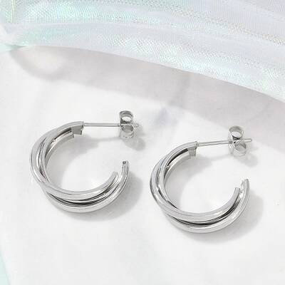 304 Stainless Steel Twist C-Shaped Stud Earrings for Women