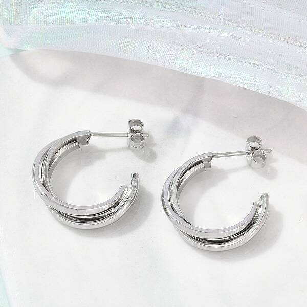 304 Stainless Steel Twist C-Shaped Stud Earrings for Women