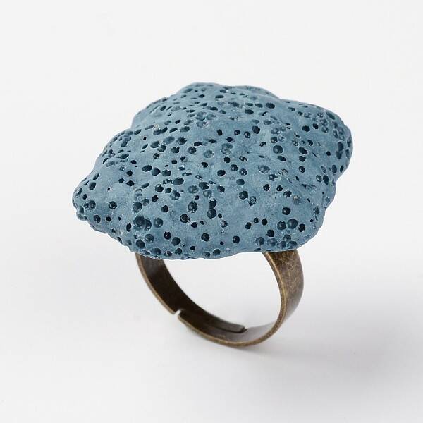 Adjustable Nuggets Lava Rock Gemstone Finger Rings