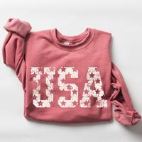 Retro, USA Stars, Patriotic, America, 4th of July Sweatshirt, Crew Neck, Women's, Crewneck