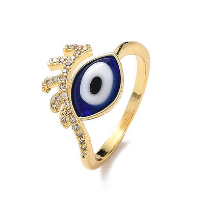 Lampwork Evil Eye Cuff Ring with Clear Cubic Zirconia