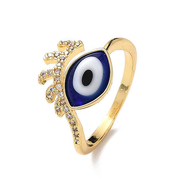 Lampwork Evil Eye Cuff Ring with Clear Cubic Zirconia