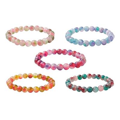 Dyed Natural White Jade Round Beaded Stretch Bracelet