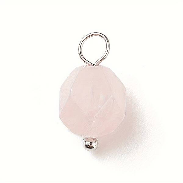 Faceted Natural Rose Quartz Star Cut Round Charms
