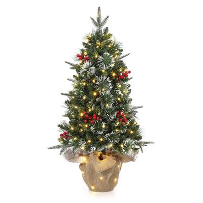 Garvee 3ft Mini Pre Lit Christmas Tree with Burlap Base, Artificial Small Tabletop Xmas Tree with 78 LED Lights, 8 Lighting M...