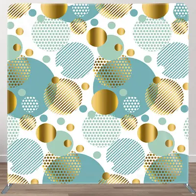 Aperturee Blue And Gold Ovals White Backdrop Cover For Decor - Aperturee