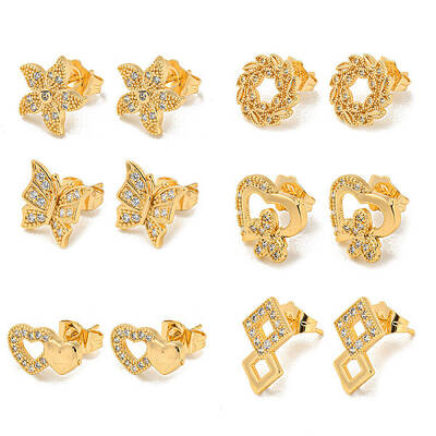 Light Gold Brass Micro Pave Cubic Zirconia Stud Earrings for Women