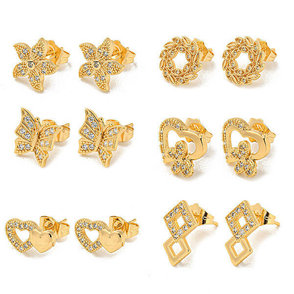 Light Gold Brass Micro Pave Cubic Zirconia Stud Earrings for Women