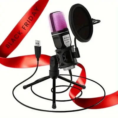Wired Microphone, RGB Gaming Microphone, RGB Computer Microphone for Recording Singing Live-streaming