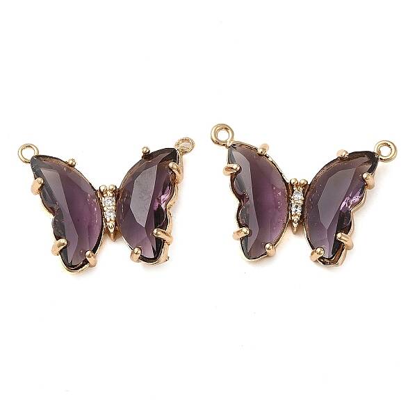 Brass Pave Faceted Glass Connector Charms