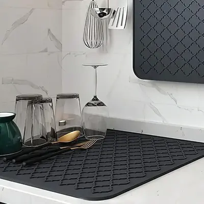 Kitchen Silicone Pot Placemat, 1 Count Geometric Pattern Drain Mat, Kitchen Placemat for Hot Pan Cup Bowl Pot