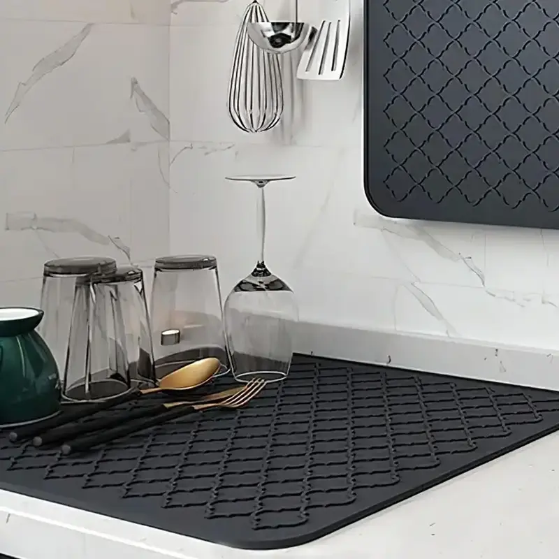 Kitchen Silicone Pot Placemat, 1 Count Geometric Pattern Drain Mat, Kitchen Placemat for Hot Pan Cup Bowl Pot