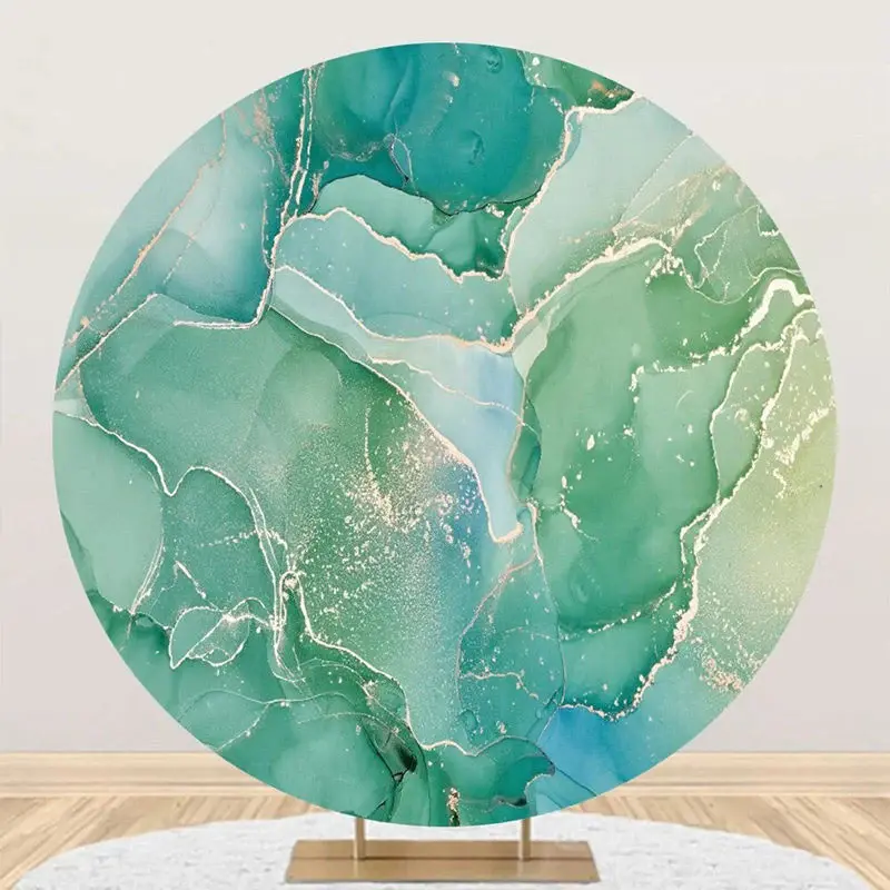 Aqua Green Golden Marble Round Birthday Backdrop - Aperturee