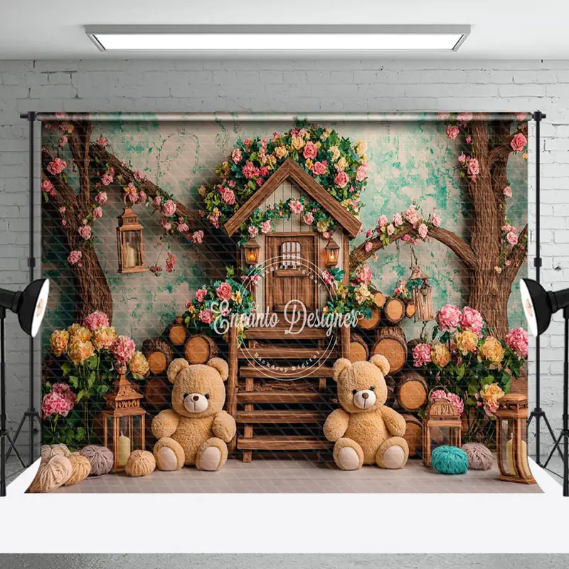 Aperturee Spring Floral Tree House Bear Cake Smash Backdrop | Best Photography Backdrop | Photo Studio Backdrop | Photography...