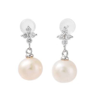 Natural Pearl and Cubic Zirconia Stud Earrings for Women