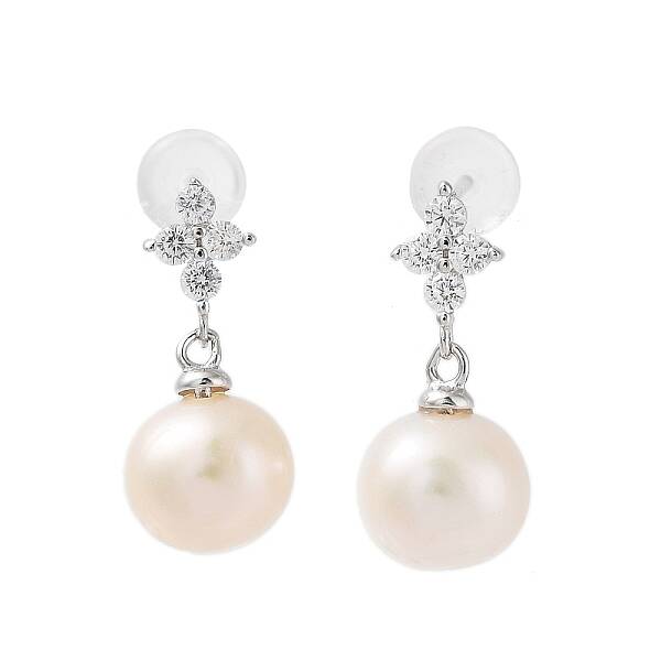 Natural Pearl and Cubic Zirconia Stud Earrings for Women