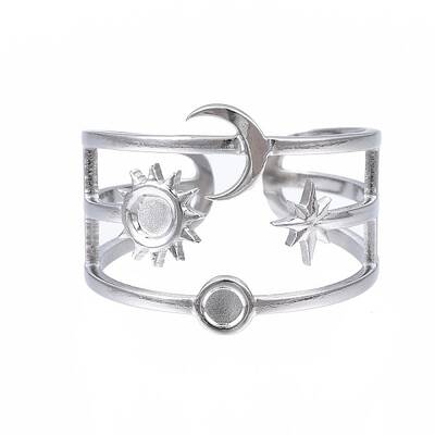 Non-Tarnish 304 Stainless Steel Moon and Star Open Cuff Ring