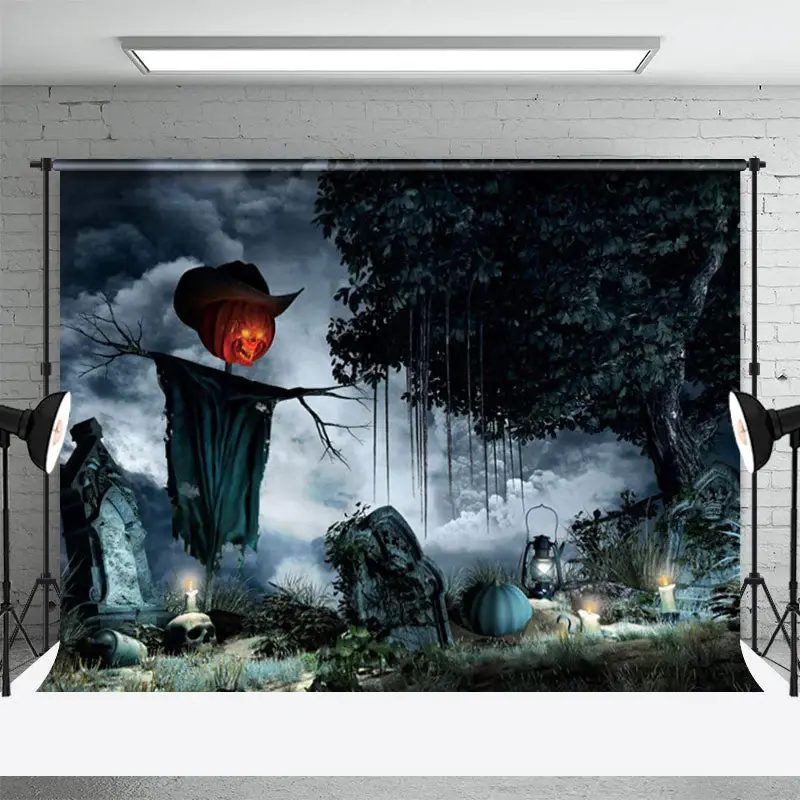 Dark Forest Gloomy Grove Scarecrow Halloween Backdrop - Aperturee