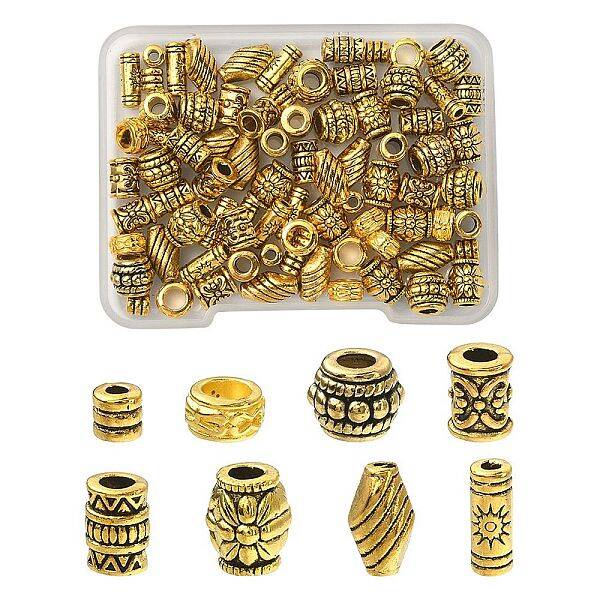 80Pcs 8 Styles Tibetan Style Alloy Beads