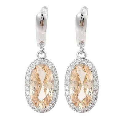Brass Pave Cubic Zirconia Oval Stud Earrings for Women