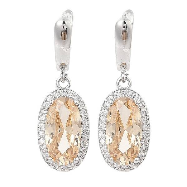 Brass Pave Cubic Zirconia Oval Stud Earrings for Women