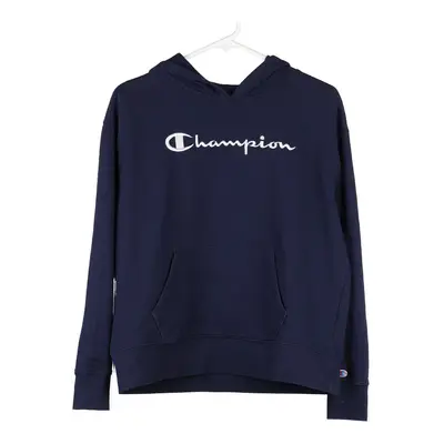 Champion Spellout Hoodie - Medium Navy Cotton Blend