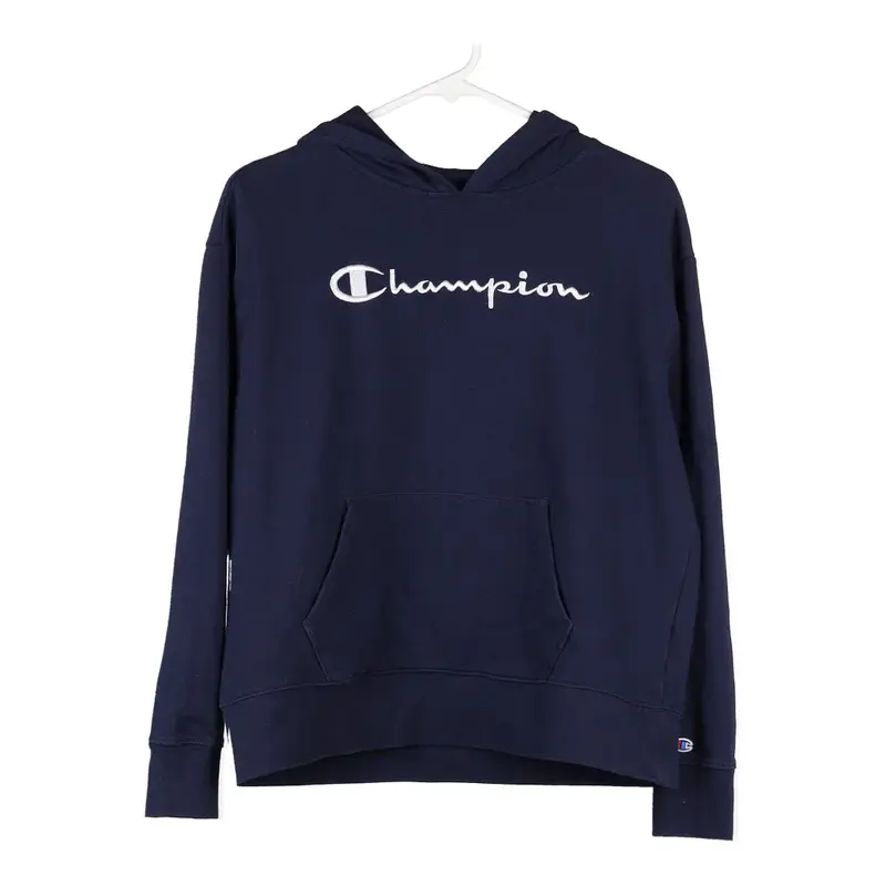 Champion Spellout Hoodie - Medium Navy Cotton Blend