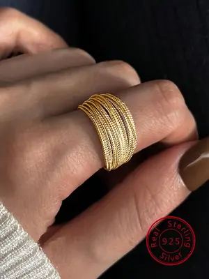 S925 Sterling Silver Simple Elegant Fashionable Ring, Adjustable Layered Ring for Women, Trendy All-match & Exquisite Jewelry...