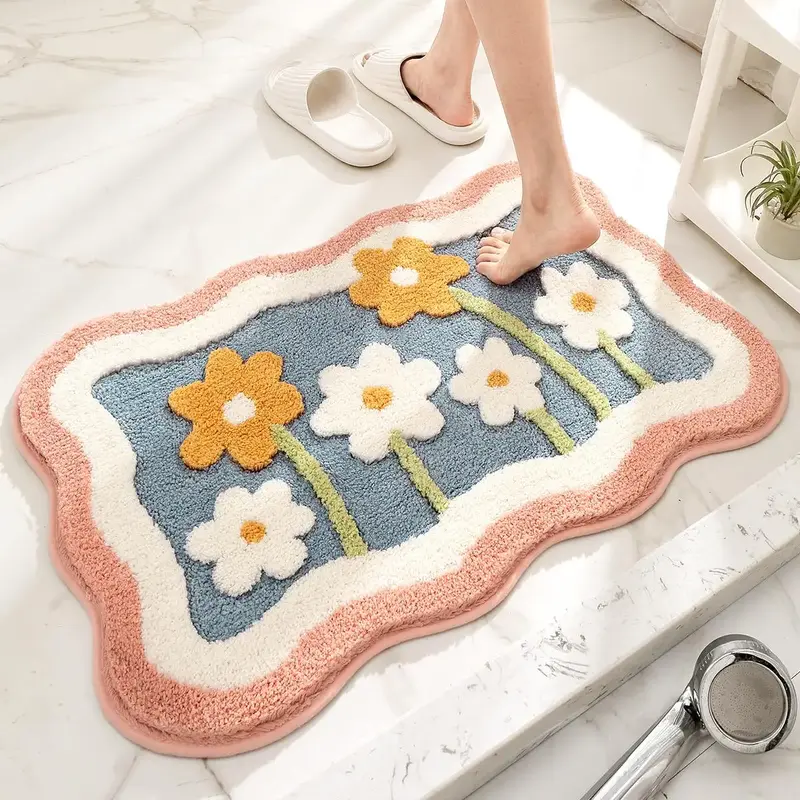 Floral Pattern Bathroom Mat, 1 Count Non-slip Soft Floor Rug, Decorative Mat for Home Bathroom