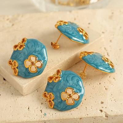 304 Stainless Steel Enamel Stud Earrings