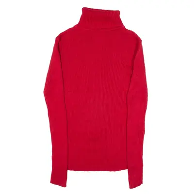 FADED GLORY Ribbed Jumper Red Tight Knit Roll Neck Womens L