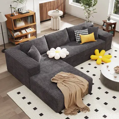 【2Packge Delivery】Cloud Couch with L Shaped Couch, Oversized Modern Modular Sectional Sofa Set with Deep Seat, Plush Cord...