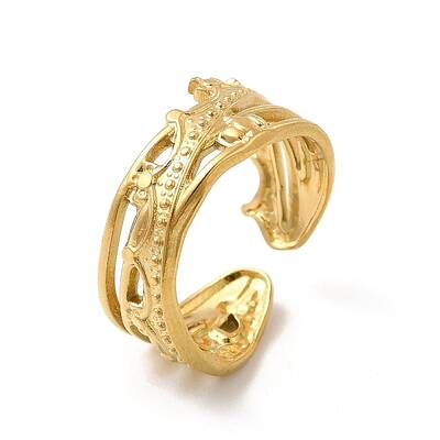 Ion Plating(IP) 304 Stainless Steel Crown Open Cuff Ring for Women