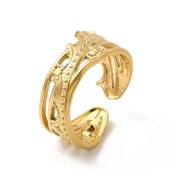 Ion Plating(IP) 304 Stainless Steel Crown Open Cuff Ring for Women