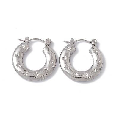 Tarnish Resistant 304 Stainless Steel Donut with Star Hoop Earrings for Women