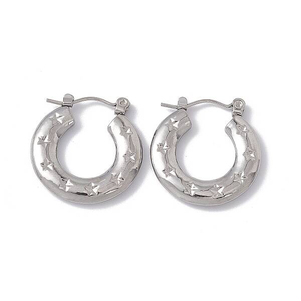 Tarnish Resistant 304 Stainless Steel Donut with Star Hoop Earrings for Women