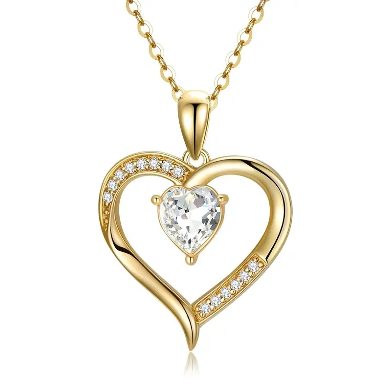 14K Gold Crystal Personalized Birthstone Heart Necklace for Women