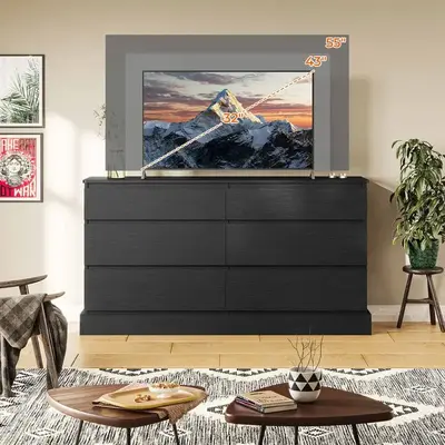 Sikaic 51.5 Inches Width 6 Drawers Dresser Large Capacity Clothing Storage Cabinet Living Room Furniture Apartment Furniture ...