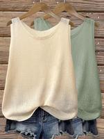 Women's Solid Color Round Neck Sleeveless Crop Sweater Vest, Casual Fashion Sleeveless Knit Top for Summer, Ladies Knitwear f...