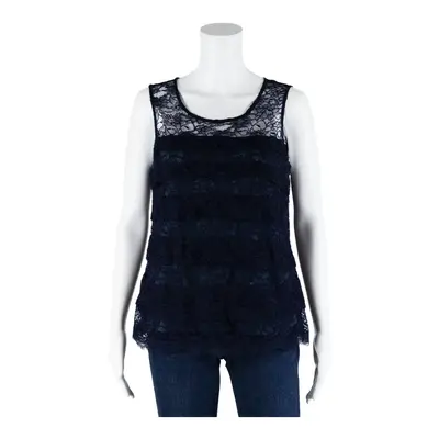 ANN TAYLOR Lace Mesh Vest Blouse Blue Sleeveless Womens M