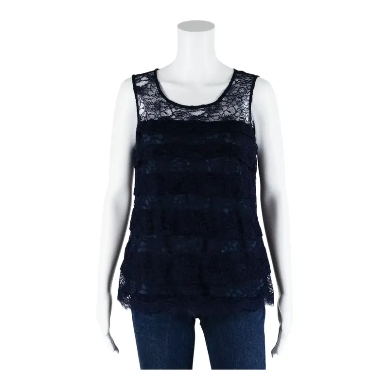 ANN TAYLOR Lace Mesh Vest Blouse Blue Sleeveless Womens M