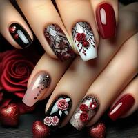 Rose Pattern Fake Nails with Nail File & Tape, 1 Set Long Square False Nails for Women & Girls DIY Nail Art, Effortless Press...