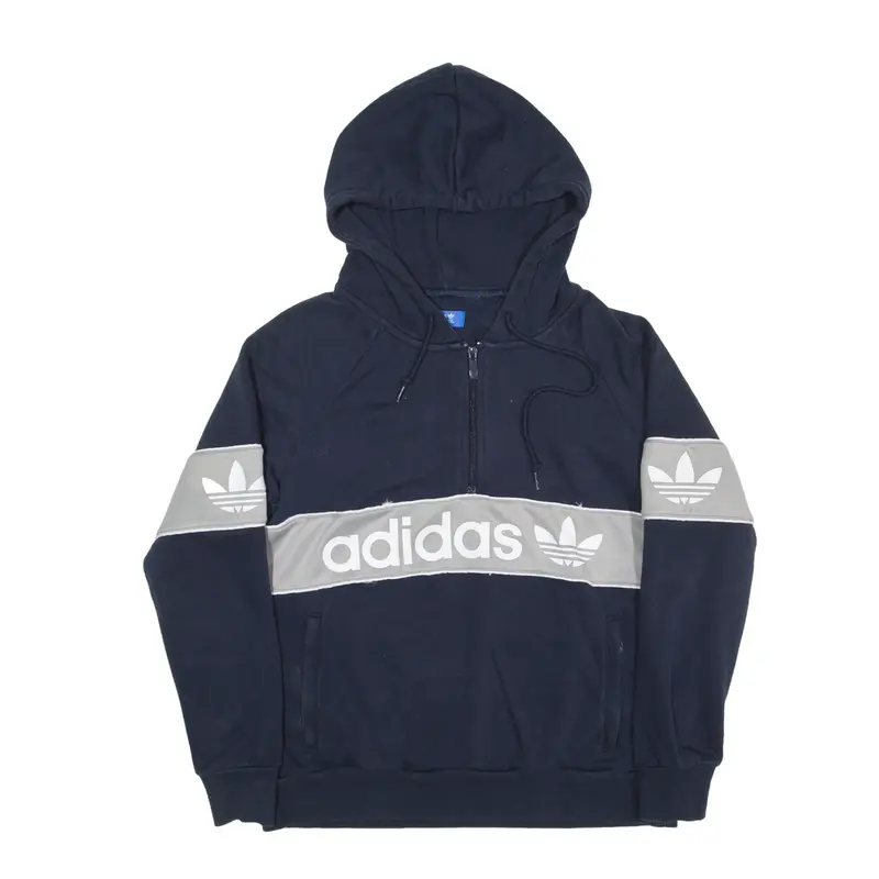 ADIDAS 1/2 Zip Hoodie Blue Pullover Womens UK 10